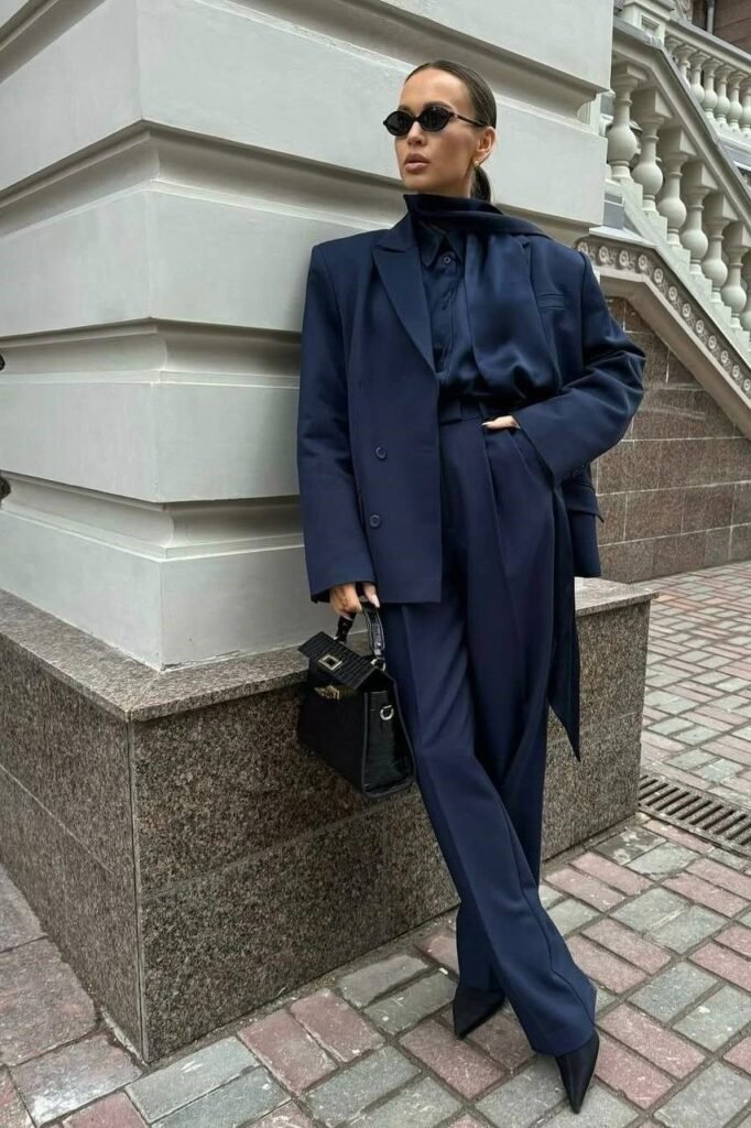 A blue outfit symbolizes calmness and reliability