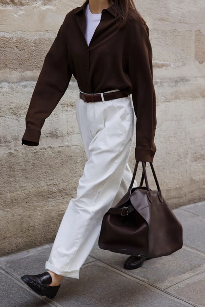woman in straight-leg jeans