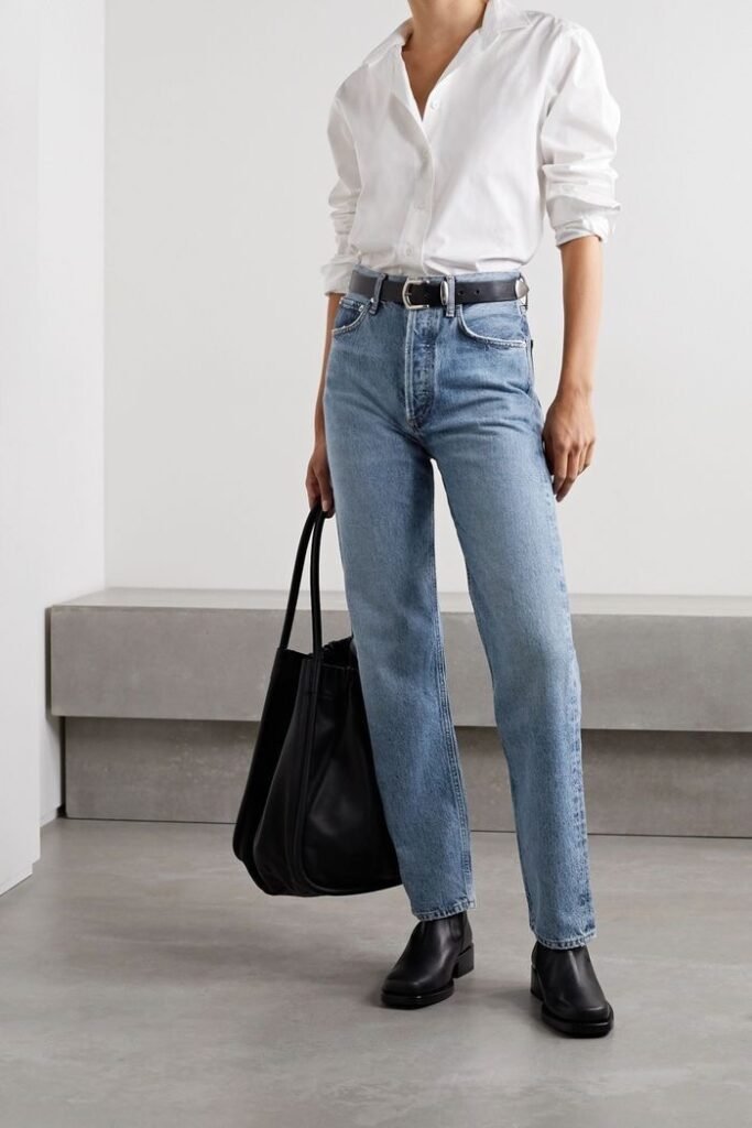 woman in blue jeans