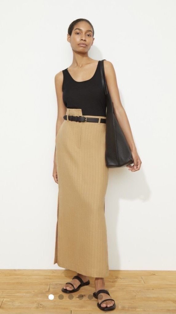 Universal outfit with a sand midi skirt