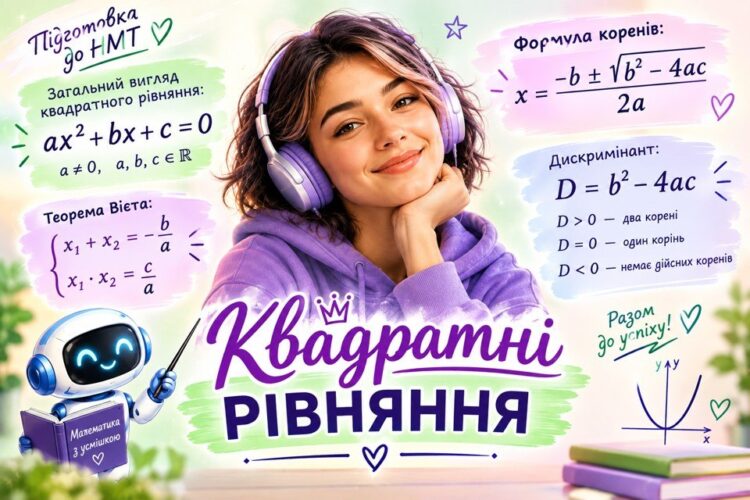 Підготовка до НМТ з математики: конспект з формулами дискримінанта та теореми Вієта для квадратних рівнянь